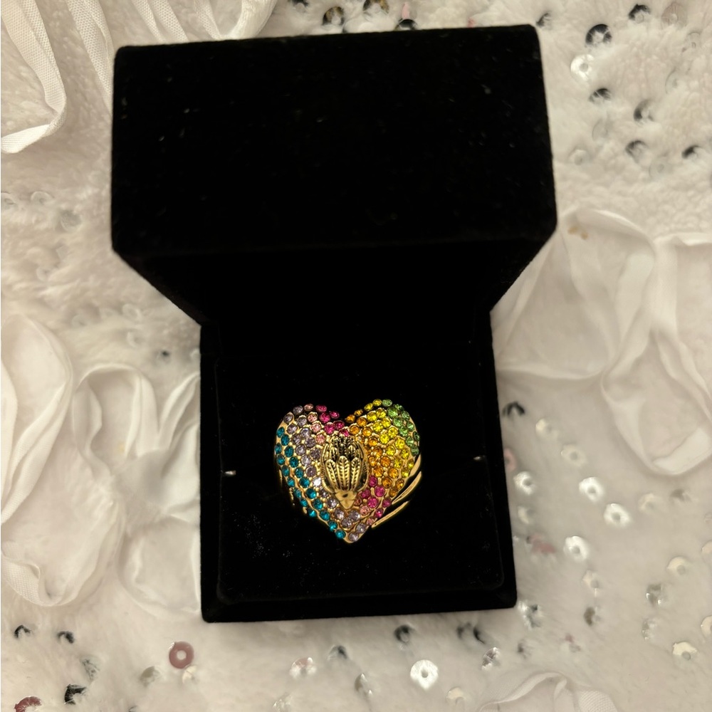 NWT KURT GEIGER Rainbow Heart Cocktail Ring size 9 - Picture 7 of 9